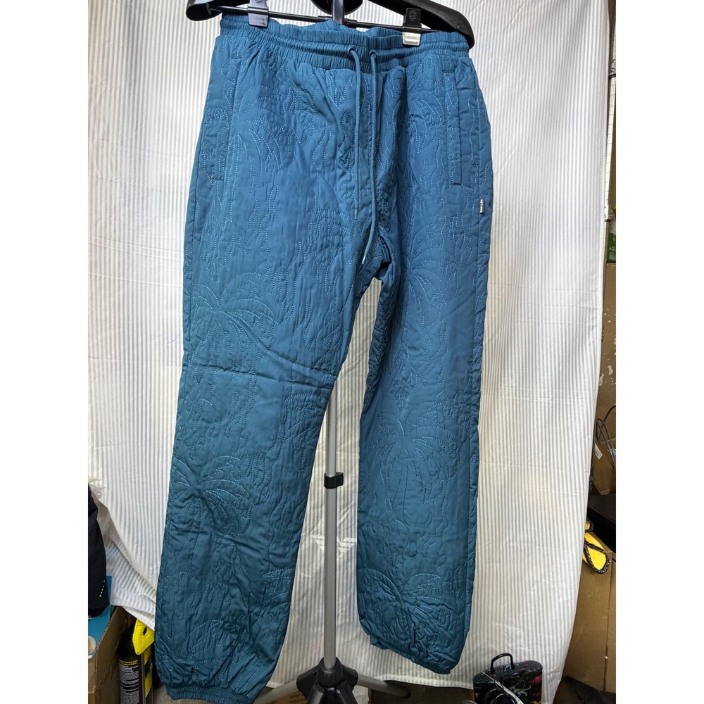 Babylon LA Men XXL Quilted Flame Embroidered Pants Teal‎ Blue Streetwear New